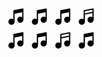 Collection of black musical notes isolated on a white background design