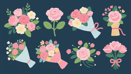 Collection of charming floral bouquets with roses and other flowers