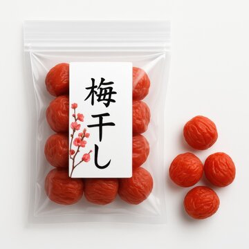Top-Down View of Japanese Dried Umeboshi in Clear Packaging &ndash; Flatlay