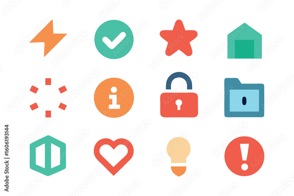 Leinwandbilder Vector art of collection of colorful interface icons isolated on white background for app design