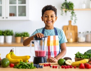 Smiling woman and child preparing a healthy vegetable salad in a home kitchen, enjoying a fresh, nutritious meal