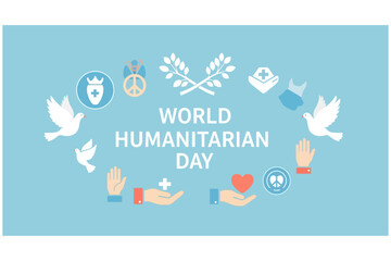 Fototapeta premium World Humanitarian Day celebration with doves and symbols of aid and compassion
