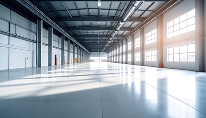Empty warehouse interior, bright and modern
