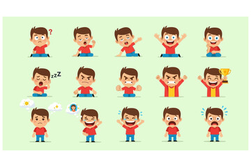 Collection of cartoon boy expressing various emotions and actions