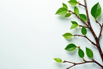 Obraz premium Branches with leaves and twigs intertwined on a white base, foliage, twigs, tree