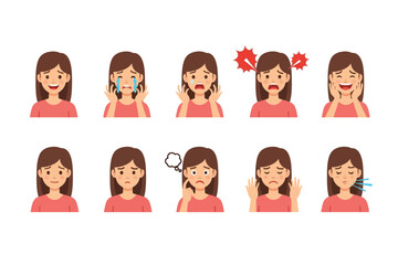 Facial expressions of girl showing emotions