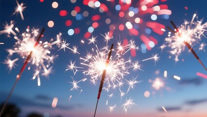 Obraz premium Sparklers and Fireworks Light Up the Night Sky