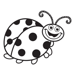 Happy Cartoon Ladybug with Big Eyes and Spots silhouette vector design.