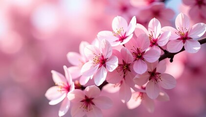 Fototapeta premium Delicate pink sakura blossoms in full bloom, arranged in a repeating pattern , background, soft, subtle