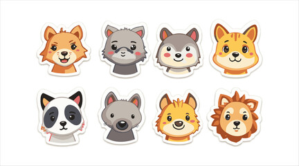 Fototapeta premium Collection of animal faces, face emojis, stickers, and emoticons. Animals vector emoji illustration collection.