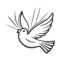  Holy Spirit Dove Cookie Cutter Design with Rays, Elegant Feather Details, Crisp Black Lines. 