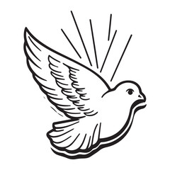  Holy Spirit Dove Cookie Cutter Design with Rays, Elegant Feather Details, Crisp Black Lines. 