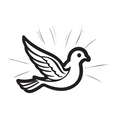  Holy Spirit Dove Cookie Cutter Design with Rays, Elegant Feather Details, Crisp Black Lines. 