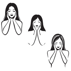 Minimalist Silhouette of Young Woman with Long Hair and Heart-Shaped Face, Eyes Closed.