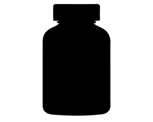 Medicine bottle silhouette, Prescription bottle black flat icon vector