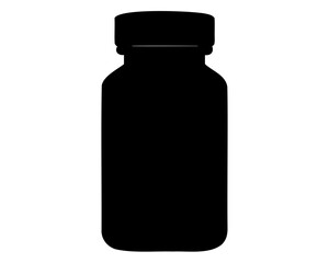 Medicine bottle silhouette, Prescription bottle black flat icon vector