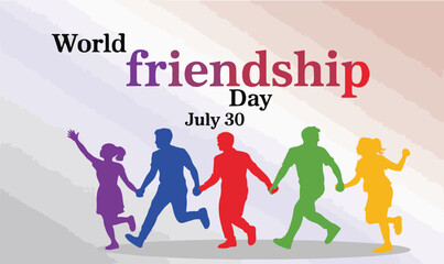 A Colorful Celebration of World Friendship Day with Diverse Silhouettes Running Together in Unity and Joy for July 30th