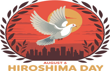 Hiroshima Day Remembrance Graphic with Dove Peace Symbol August 6th