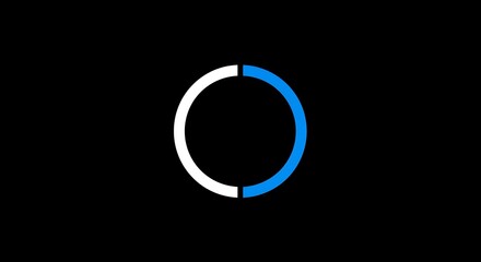 A blue and white loading circle indicates progress against a black backdrop