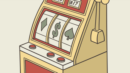 Vintage casino slot machine illustration with dollar sign diamond and spade for gambling and jackpot win