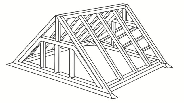 Isometric roof truss construction diagram for house building and architectural design and structural engineering project