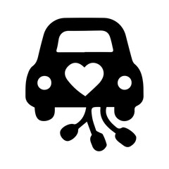 Wedding car just married icon with transparent background in black and white style
