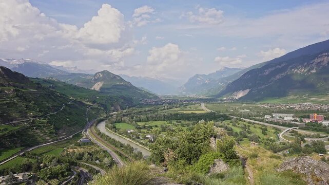 Scenic Summer Aerial View of Sion Valley and Rh&ocirc;ne River, Switzerland, June 30. 2025