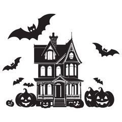  Silhouette style depicting a charmingly spooky haunted house scene. 