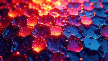 Intricate tessellation of hexagons, vibrant colors, aesthetic, artistic, design element