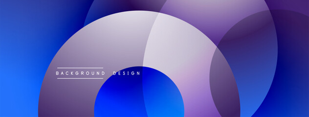 Abstract fluid shapes overlap, creating vibrant blue, purple gradients. Modern design features text background, design. Smooth transitions dominate composition.