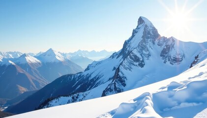 Obraz premium Snow-covered mountain peak, pristine white, sunlit, pure, scenic
