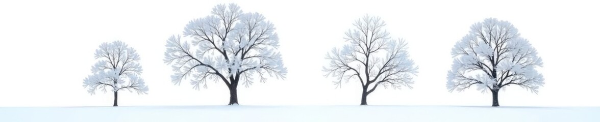 Fototapeta premium Snowy tree branches isolated on white background, serene, isolation, bare trees