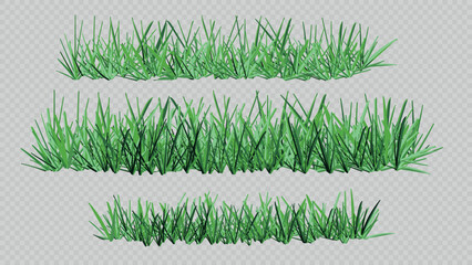 Set of realistic green grass borders on transparent background. Perfect for landscape design, nature scenes, game UI, or outdoor decoration.