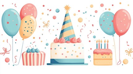 Birthday Party Cakes and Balloons. Festive Celebration. Stock Photo