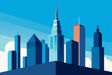 Obraz premium Geometric cityscape under a blue sky