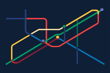 Modern train traveling on colorful tracks