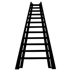 A black silhouette of a tall ladder isolated on a white background