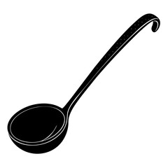 A black silhouette of a ladle with a curved handle isolated on a white background