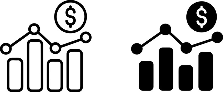 Financial Growth Chart: Line and Bar Graph Icons, Modern Minimalist Style, Positive Trend