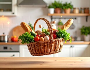 Fresh Food Delivery Basket on Kitchen Counter, Healthy Eating and Sustainable Lifestyle