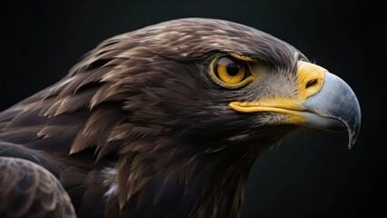 Fototapeta premium An eagle with dark - brown feathers on its head and a sharp look in its eyes is presented in a close - up shot, with a light - toned and blurred background highlighting its majestic expression.