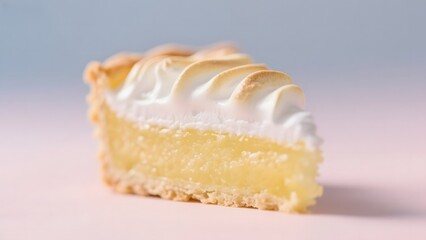 A slice of lemon meringue pie with a golden crust and fluffy white topping