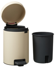 Trash can with lid open cut out isolated transparent background