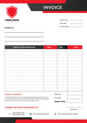 modern and simple invoice template design with red and black color Pro Vector