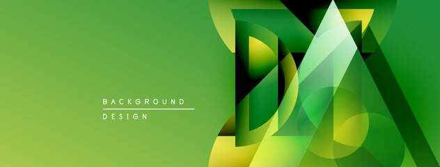 Abstract green design features overlapping shapes, gradients. Modern background evokes growth, innovation, visual interest.