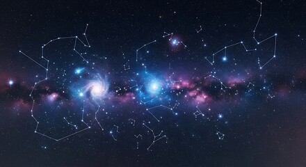 Detailed depiction of constellations in a night sky.