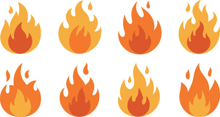 Collection of stylized fire flames silhouette