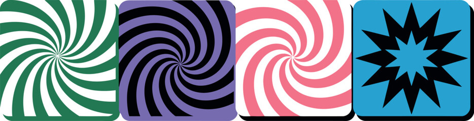 Four abstract psychedelic swirl patterns silhouette