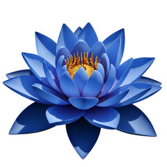 A vibrant blue lotus flower isolated on transparent background, showcasing its delicate petals and serene beauty