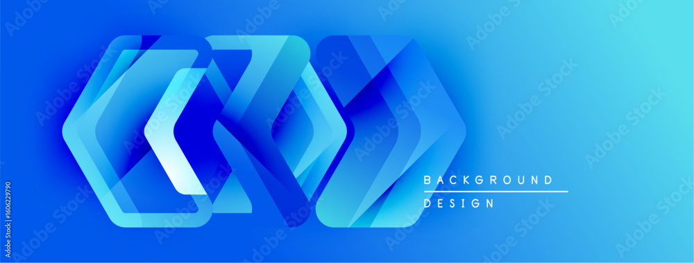 Poster Abstract blue geometric shapes create dynamic background. Layers overlap, forming modern design with gradient effect. Text reads background design.